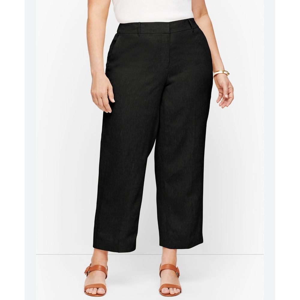 Talbots Black Wide Leg Cropped Pants Women's Size 14 Linen Blend